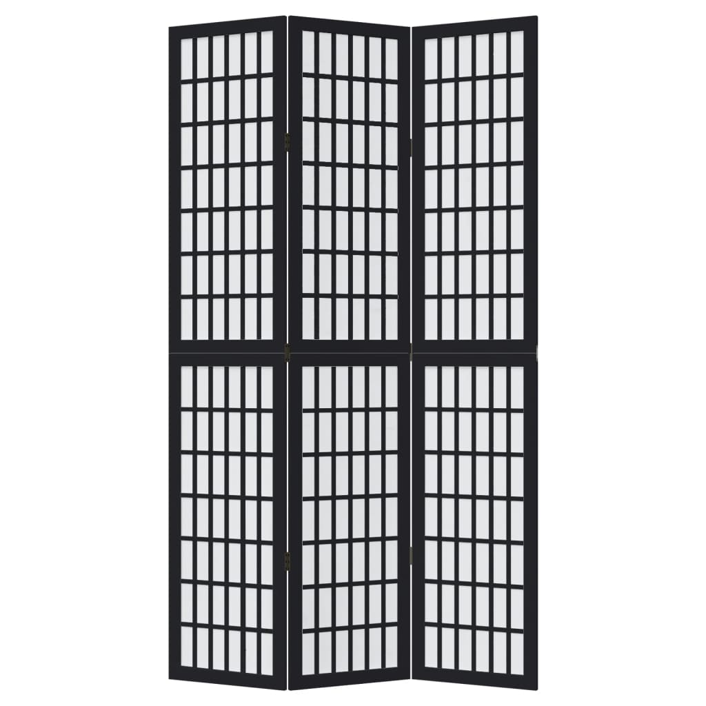 Room Divider 3 Panels Black Solid Wood Paulownia